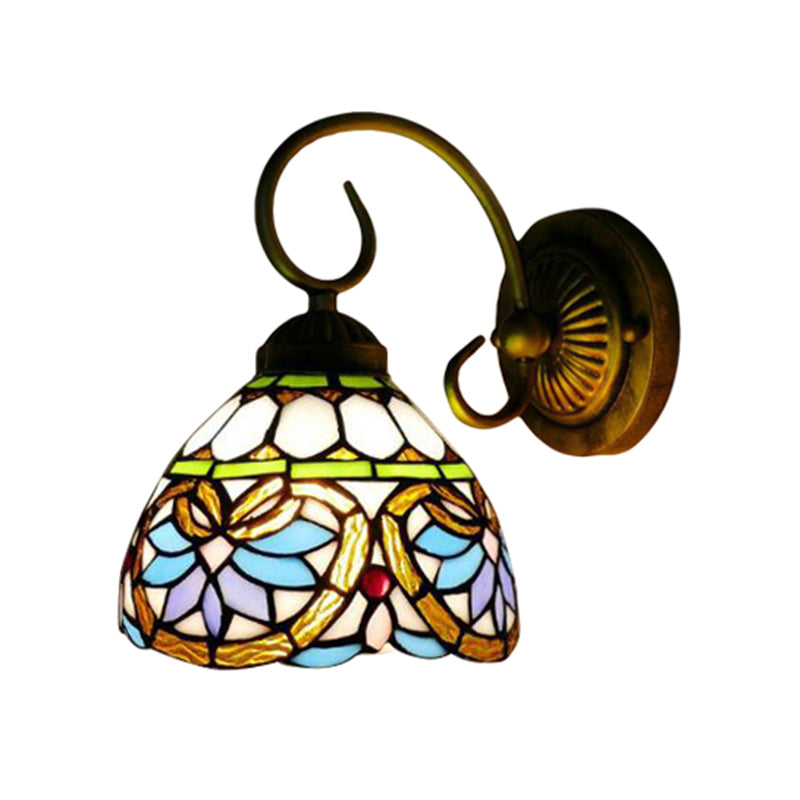 Frendorf | Dome Wandleuchte Viktorianisch 1 Kopf Buntglas Wand sconces Beleuchtung in Antikmessing für Schlafzimmer