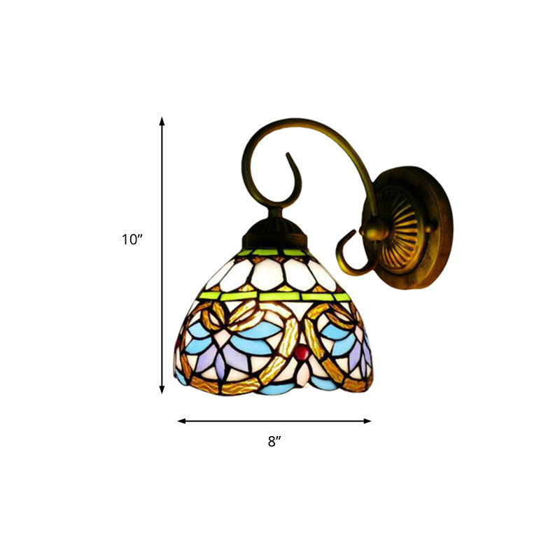 Frendorf | Dome Wandleuchte Viktorianisch 1 Kopf Buntglas Wand sconces Beleuchtung in Antikmessing für Schlafzimmer