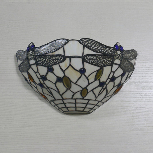 Frendorf | Witte Wandlamp Landelijke Stijl 1 Licht Wandlamp met Libellepatroon voor Slaapkamer