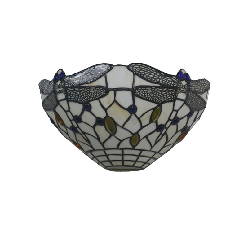 Frendorf | Witte Wandlamp Landelijke Stijl 1 Licht Wandlamp met Libellepatroon voor Slaapkamer