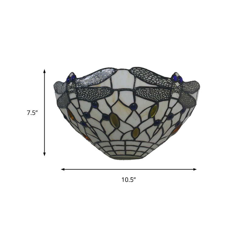 Frendorf | Witte Wandlamp Landelijke Stijl 1 Licht Wandlamp met Libellepatroon voor Slaapkamer