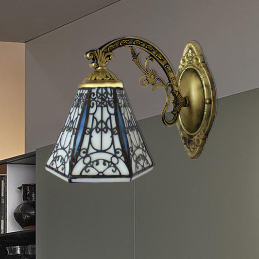 Frendorf | Rustieke Geometrische Wandlamp met Hekontwerp Witte en Zwarte Glazen 1 Lichts Wandmontage Licht