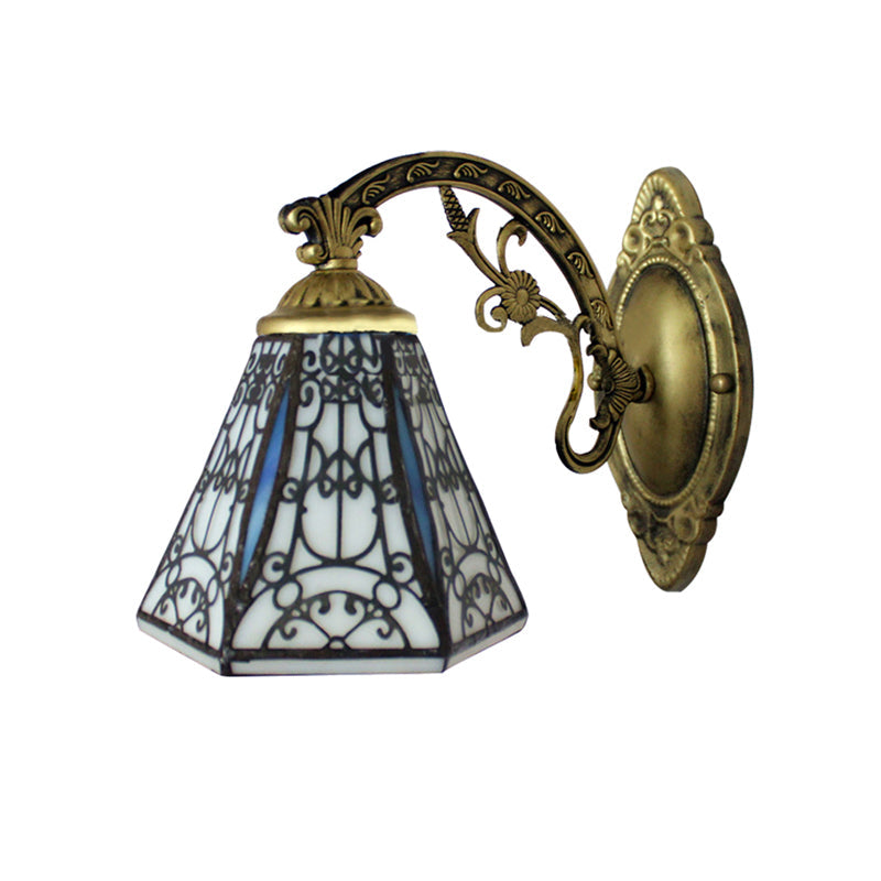 Frendorf | Rustieke Geometrische Wandlamp met Hekontwerp Witte en Zwarte Glazen 1 Lichts Wandmontage Licht