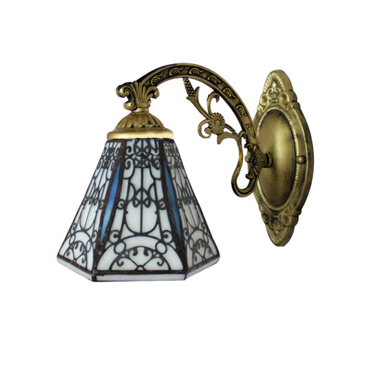 Frendorf | Rustieke Geometrische Wandlamp met Hekontwerp Witte en Zwarte Glazen 1 Lichts Wandmontage Licht