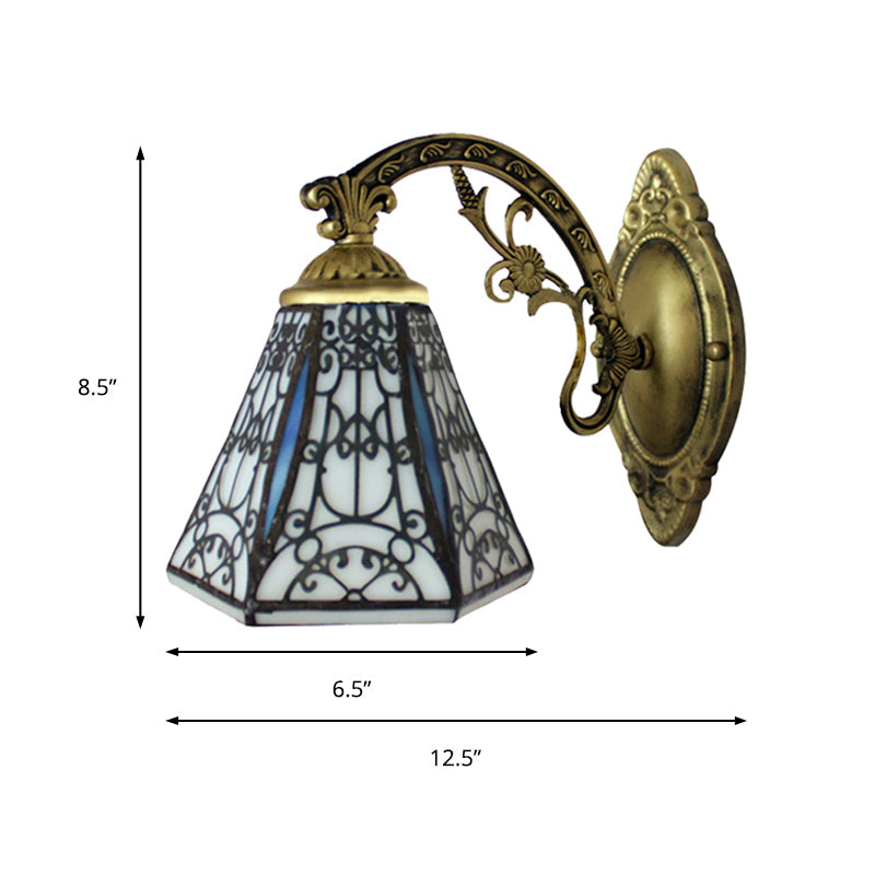 Frendorf | Rustieke Geometrische Wandlamp met Hekontwerp Witte en Zwarte Glazen 1 Lichts Wandmontage Licht