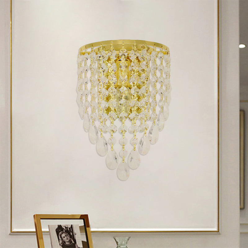 Frendorf | 10"/15" W Z tapered Wandlamp Vintage Metaal 1 Lamp Gouden Sconces met Duidelijke Kristal Drapering
