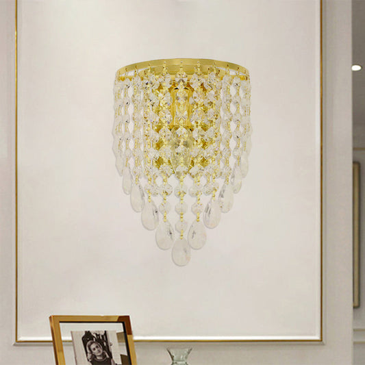 Frendorf | 10"/15" W Z tapered Wandlamp Vintage Metaal 1 Lamp Gouden Sconces met Duidelijke Kristal Drapering