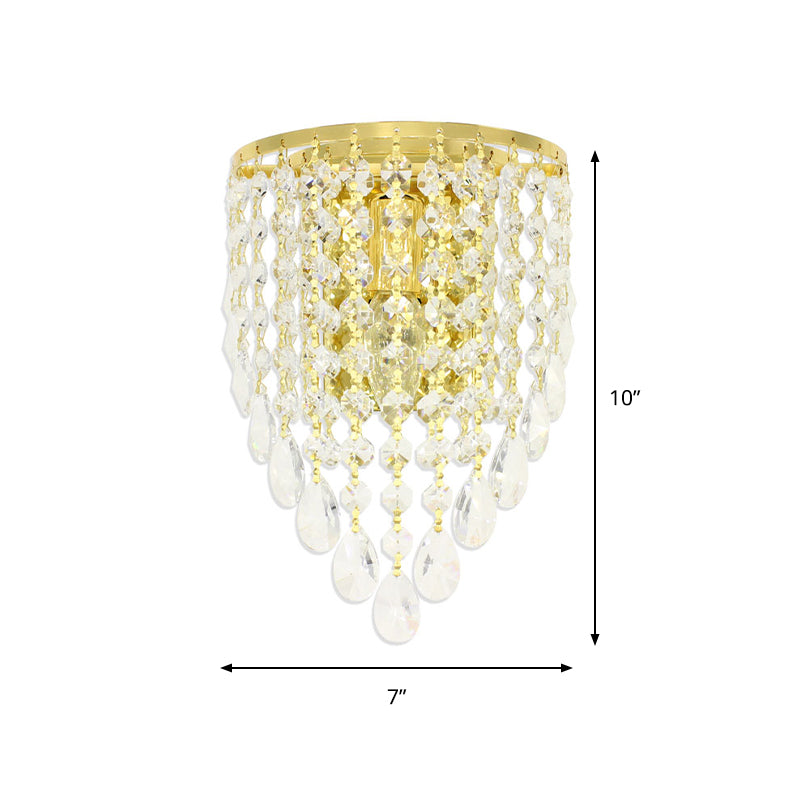 Frendorf | 10"/15" W Z tapered Wandlamp Vintage Metaal 1 Lamp Gouden Sconces met Duidelijke Kristal Drapering