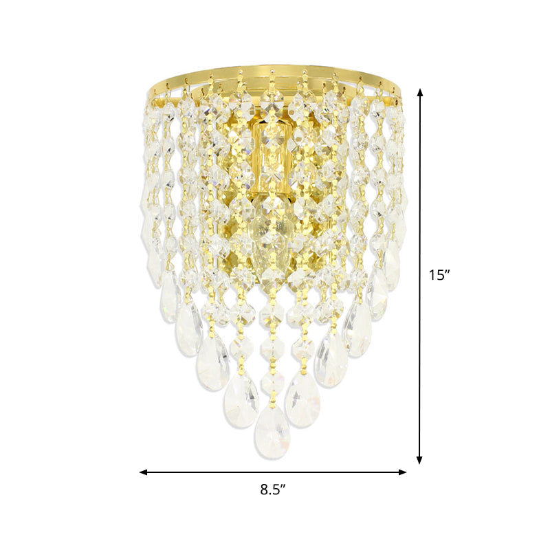 Frendorf | 10"/15" W Z tapered Wandlamp Vintage Metaal 1 Lamp Gouden Sconces met Duidelijke Kristal Drapering