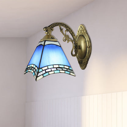 Frendorf | Rustieke Geometrische Plafondpendant Gekleurd Glas 1 Licht Hangende Pendant in Blauw voor Eetkamer