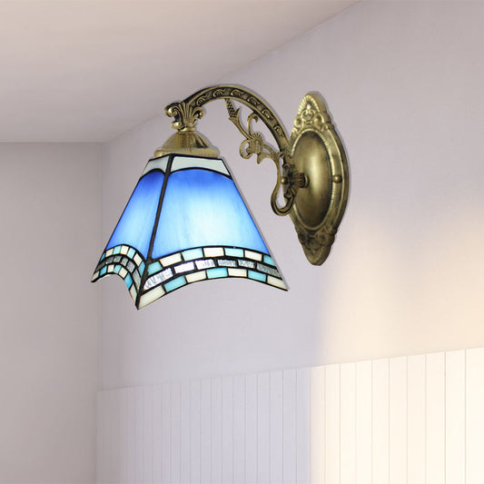 Frendorf | Rustieke Geometrische Plafondpendant Gekleurd Glas 1 Licht Hangende Pendant in Blauw voor Eetkamer