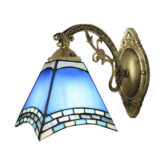 Frendorf | Rustieke Geometrische Plafondpendant Gekleurd Glas 1 Licht Hangende Pendant in Blauw voor Eetkamer