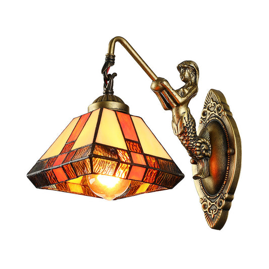 Frendorf | 1 Kopf Wandmontierte Lampe Tiffany Diamond Orange Gefärbtes Glas Wandlampenleuchte