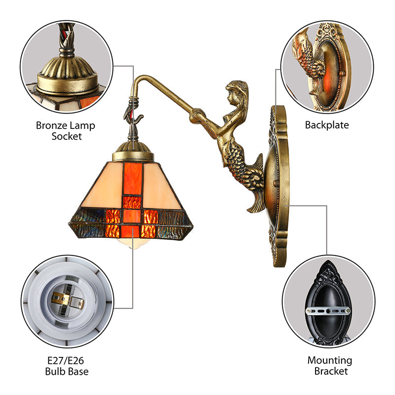 Frendorf | 1 Kopf Wandmontierte Lampe Tiffany Diamond Orange Gefärbtes Glas Wandlampenleuchte