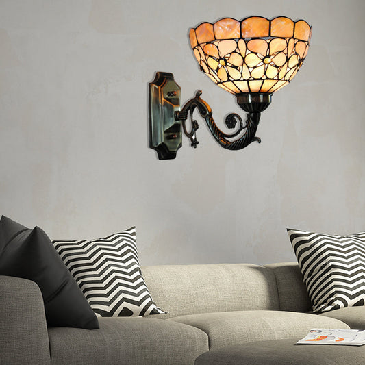 Frendorf | 1 Kopf Wand Leuchte Tiffany Schale Orange Muschel Wandleuchte mit Gebogenem Arm
