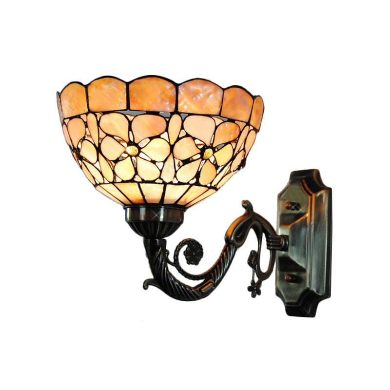 Frendorf | 1 Kopf Wand Leuchte Tiffany Schale Orange Muschel Wandleuchte mit Gebogenem Arm