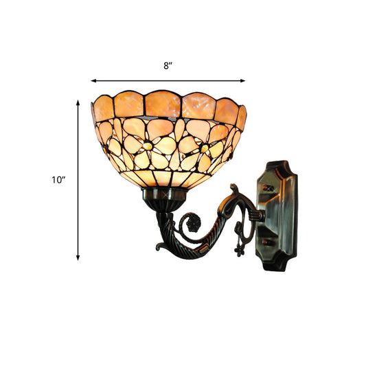 Frendorf | 1 Kopf Wand Leuchte Tiffany Schale Orange Muschel Wandleuchte mit Gebogenem Arm