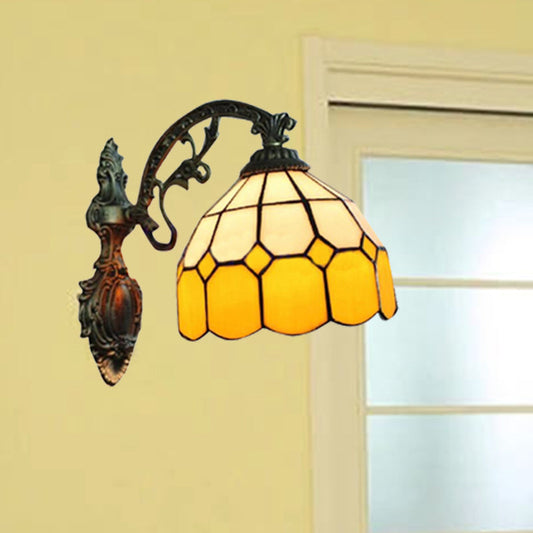Frendorf | Gelbe Dome Wandmontage Beleuchtung Tiffany Stil 1 Licht Wand Scone Lampe mit gebogenem Arm