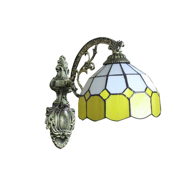 Frendorf | Gelbe Dome Wandmontage Beleuchtung Tiffany Stil 1 Licht Wand Scone Lampe mit gebogenem Arm