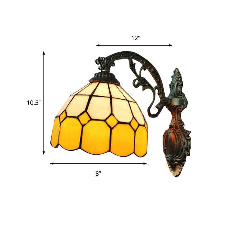 Frendorf | Gelbe Dome Wandmontage Beleuchtung Tiffany Stil 1 Licht Wand Scone Lampe mit gebogenem Arm