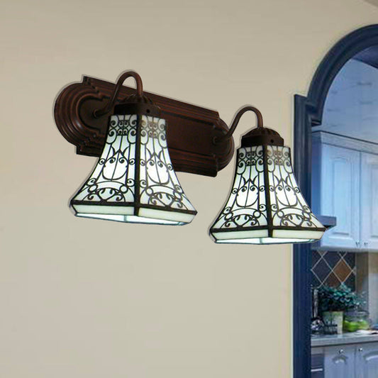 Frendorf | 2 Köpfe Wandleuchten Barock Flared Weißes Glas Wandmontierte Lampe für Schlafzimmer