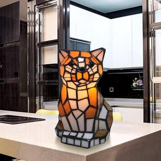 Braune Katzen Schattierungs Akzentlampe Tiffany Buntglas 1 Licht Bunte Tischlampe für Nachttisch