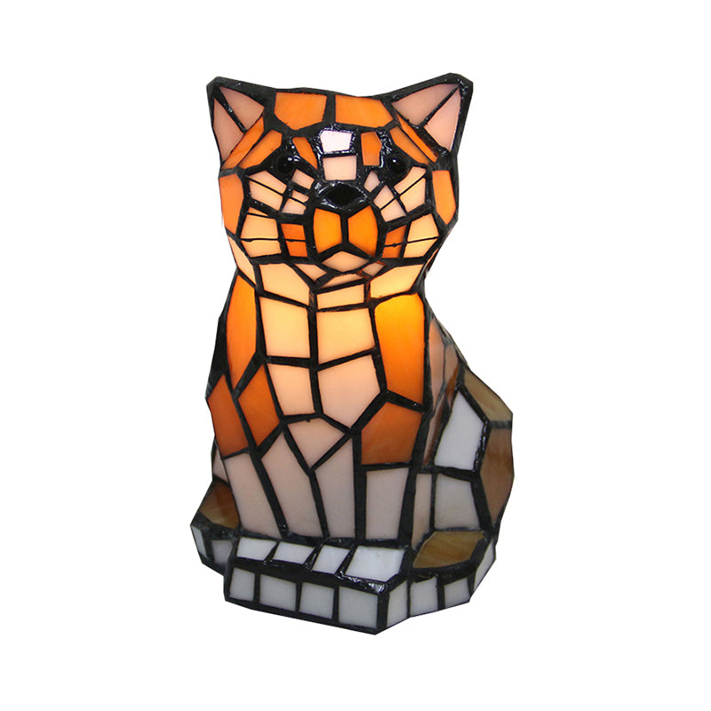Braune Katzen Schattierungs Akzentlampe Tiffany Buntglas 1 Licht Bunte Tischlampe für Nachttisch