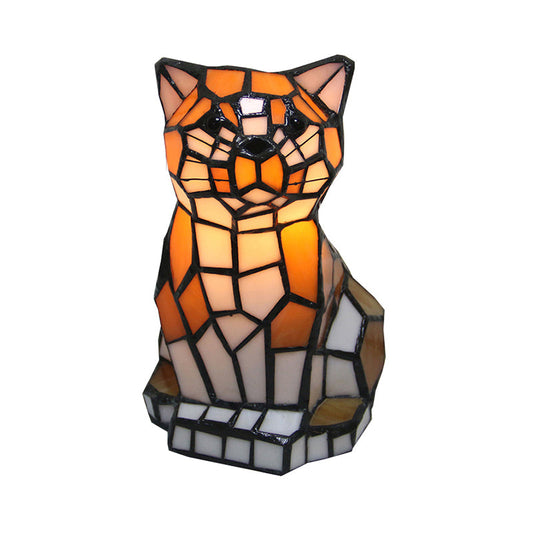 Braune Katzen Schattierungs Akzentlampe Tiffany Buntglas 1 Licht Bunte Tischlampe für Nachttisch