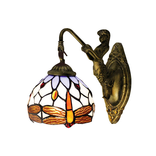 Frendorf | Antieke Messing Libelle Wandlamp Tiffany 1 Hoofd Witte Glazen Wandgemonteerde Verlichting