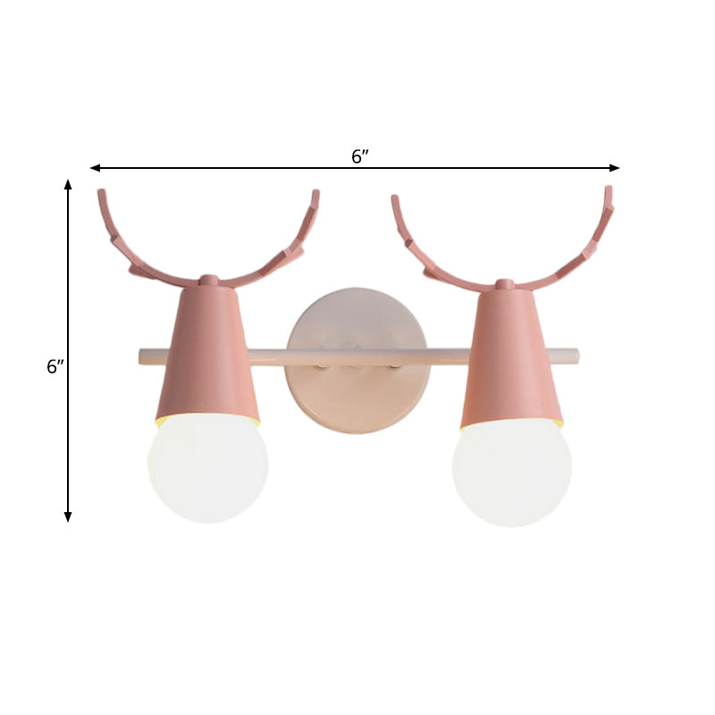 Frendorf | 2 Köpfe Kegel Wandlampe mit Geweihen Zeitgenössische Metall Wandlaterne für das Arbeitszimmer