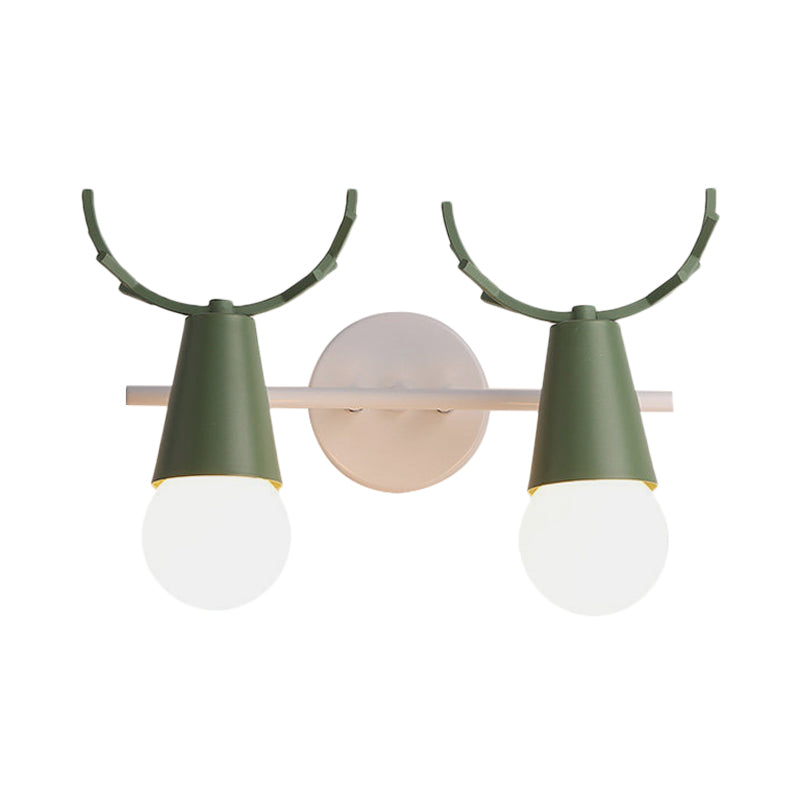 Frendorf | 2 Köpfe Kegel Wandlampe mit Geweihen Zeitgenössische Metall Wandlaterne für das Arbeitszimmer