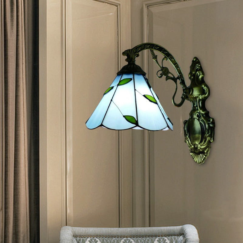 Frendorf | Retro-Stil Kegelwandlampe Buntglas 1 Licht Wandlicht für Treppe