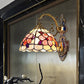 Frendorf | Schalenförmige Wandmontage Leuchte mit Buntglas 1-Licht Wandbeleuchtung mit Blumenmuster in Antikmessing