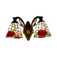 Frendorf | Tiffany Stil Wandlamp Glas Geschilderd 2 Lichten Wandlamp met Rozenpatroon in Bronzen Afwerking