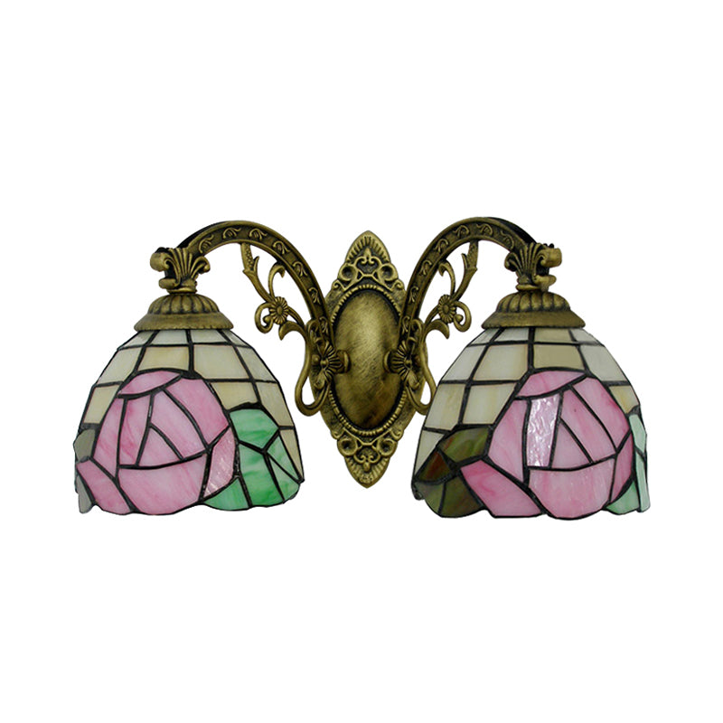Frendorf | Tiffany Stil Wandlamp Glas Geschilderd 2 Lichten Wandlamp met Rozenpatroon in Bronzen Afwerking