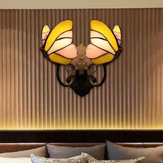 Frendorf | Schmetterlings Wandleuchte Land Buntglas 2 Lichter Wandleuchte Lampenleuchte für Wohnzimmer