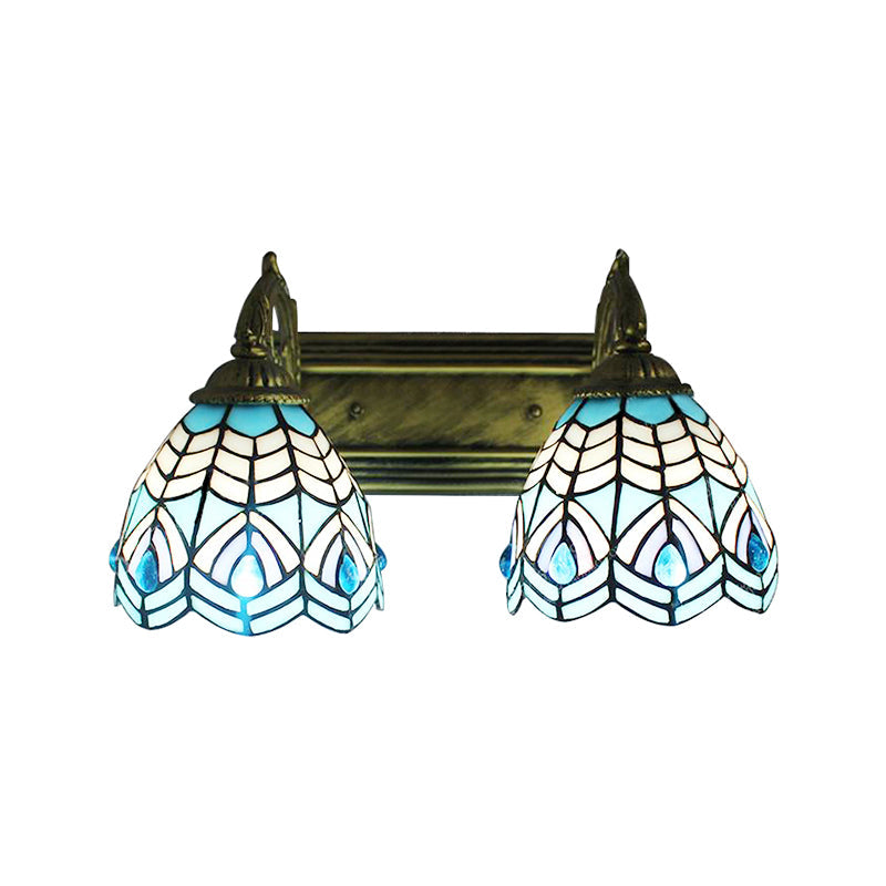 Tiffany Stil Kuppel Wandbeleuchtung Buntglas 2 Köpfe Dekorative Wandlampe Licht in Blau