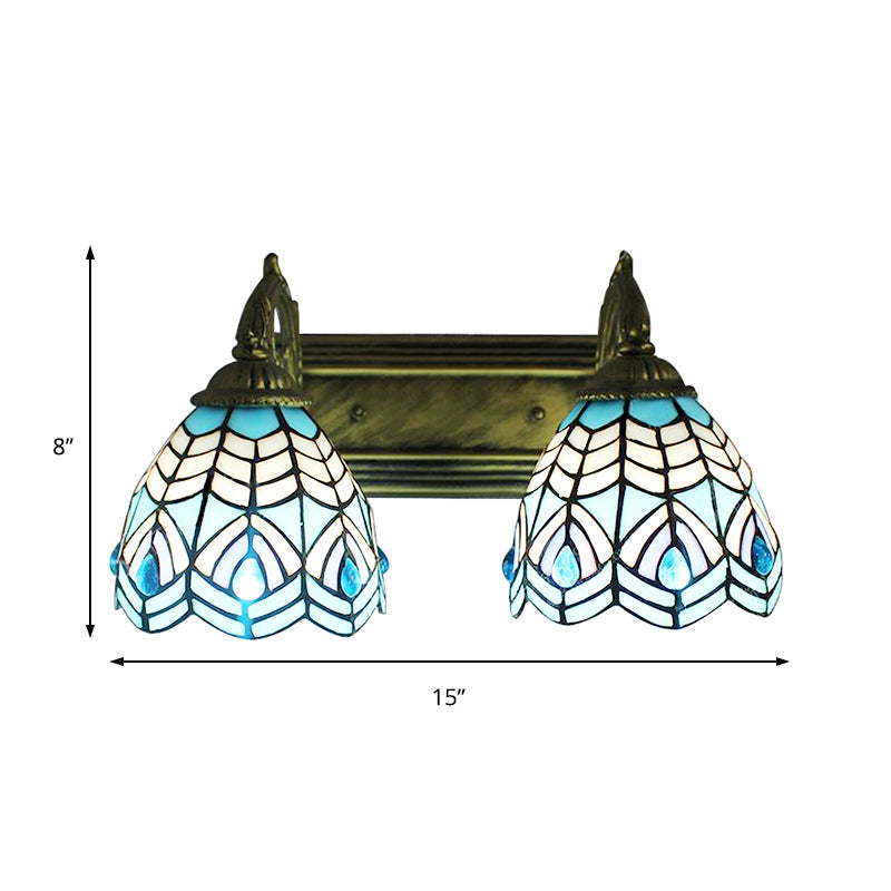 Tiffany Stil Kuppel Wandbeleuchtung Buntglas 2 Köpfe Dekorative Wandlampe Licht in Blau