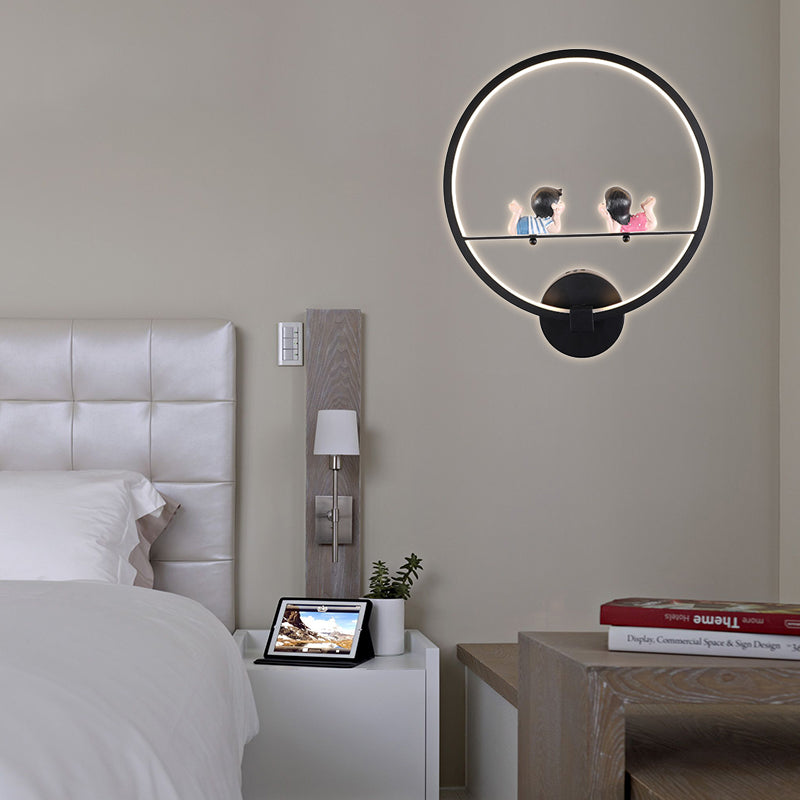 Frendorf | Contemporary Zwarte Wandlamp Ring Metaal Sconces Licht met Pop Deco voor Kinderkamer