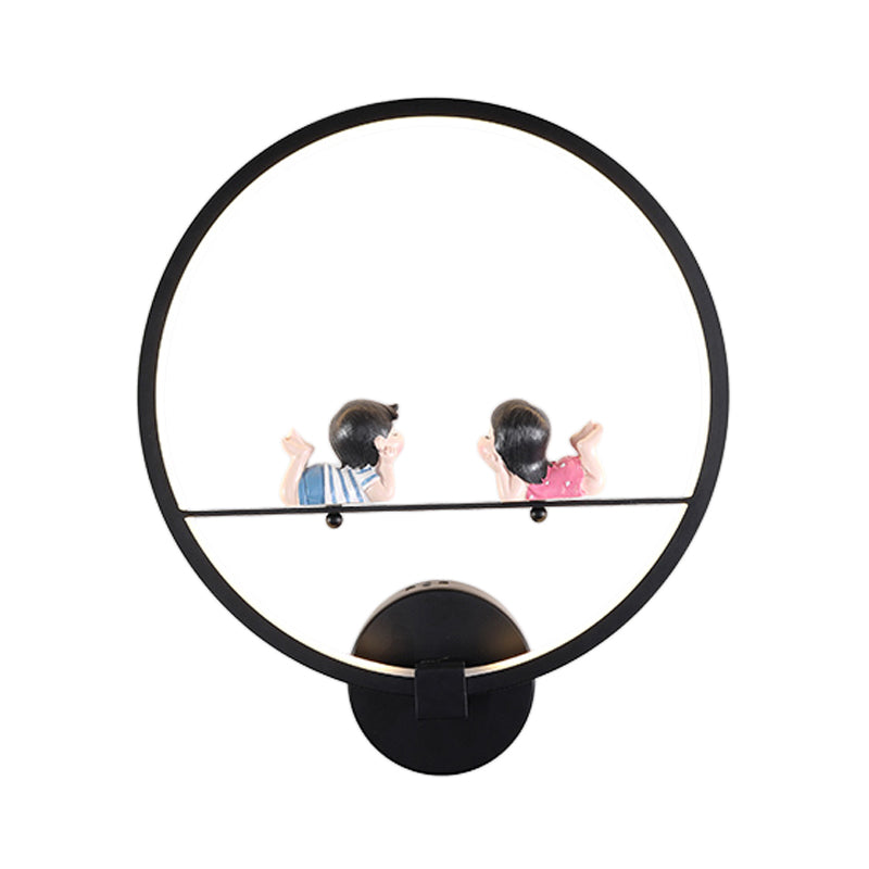 Frendorf | Contemporary Zwarte Wandlamp Ring Metaal Sconces Licht met Pop Deco voor Kinderkamer