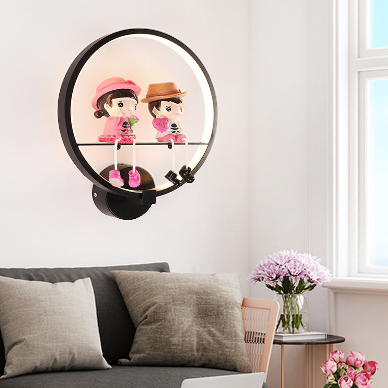 Frendorf | Contemporary Zwarte Wandlamp Ring Metaal Sconces Licht met Pop Deco voor Kinderkamer