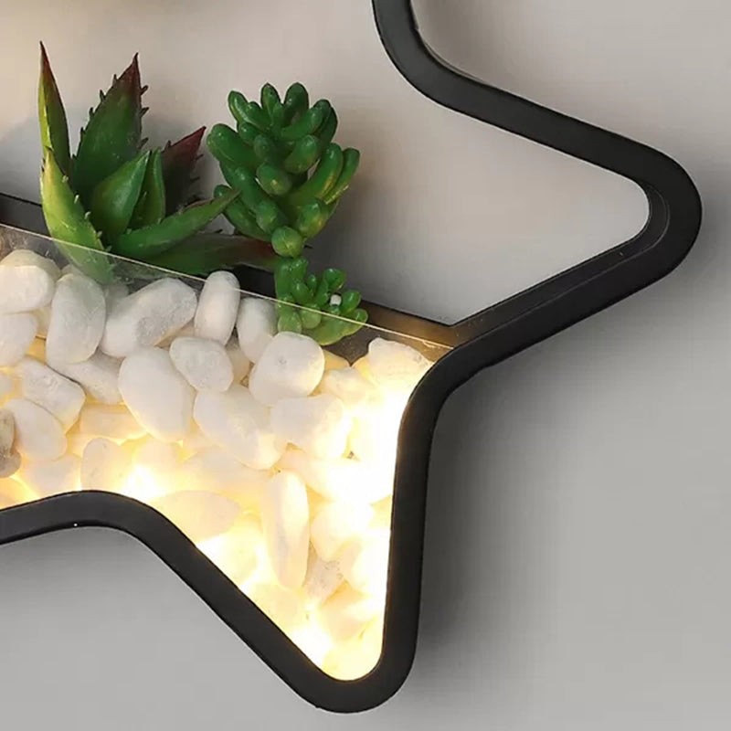 Frendorf | Kunstmatige Succulent Planten Wandlamp Metalen Steen Moderne Creatieve Wandlamp in Zwart voor Slaapkamer