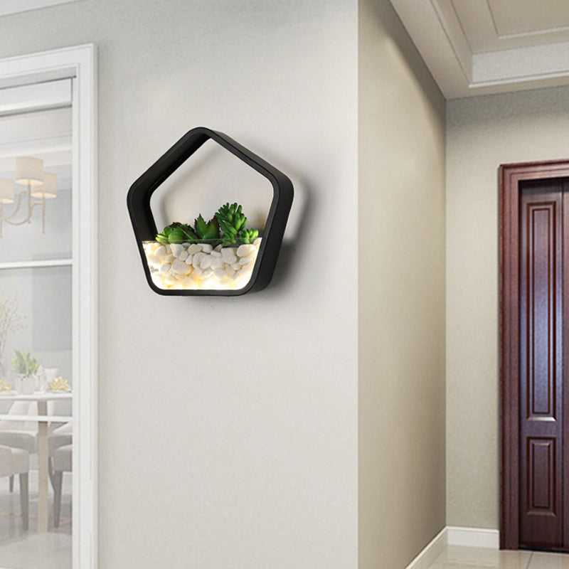 Frendorf | Kunstmatige Succulent Planten Wandlamp Metalen Steen Moderne Creatieve Wandlamp in Zwart voor Slaapkamer