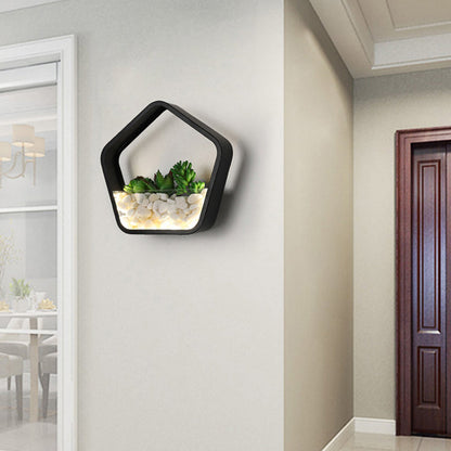 Frendorf | Kunstmatige Succulent Planten Wandlamp Metalen Steen Moderne Creatieve Wandlamp in Zwart voor Slaapkamer