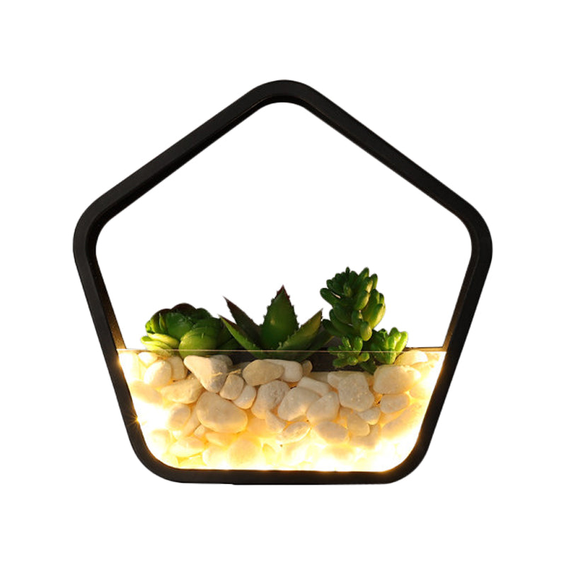 Frendorf | Kunstmatige Succulent Planten Wandlamp Metalen Steen Moderne Creatieve Wandlamp in Zwart voor Slaapkamer