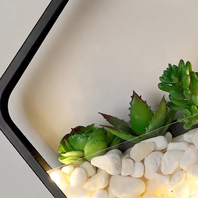 Künstliche Sukkulente Wandlampe Metall Stein Modern Kreative Wandleuchte in Schwarz für Schlafzimmer
