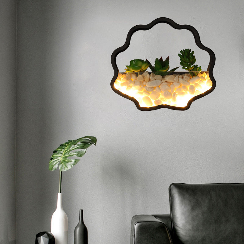 Frendorf | Kunstmatige Succulent Planten Wandlamp Metalen Steen Moderne Creatieve Wandlamp in Zwart voor Slaapkamer