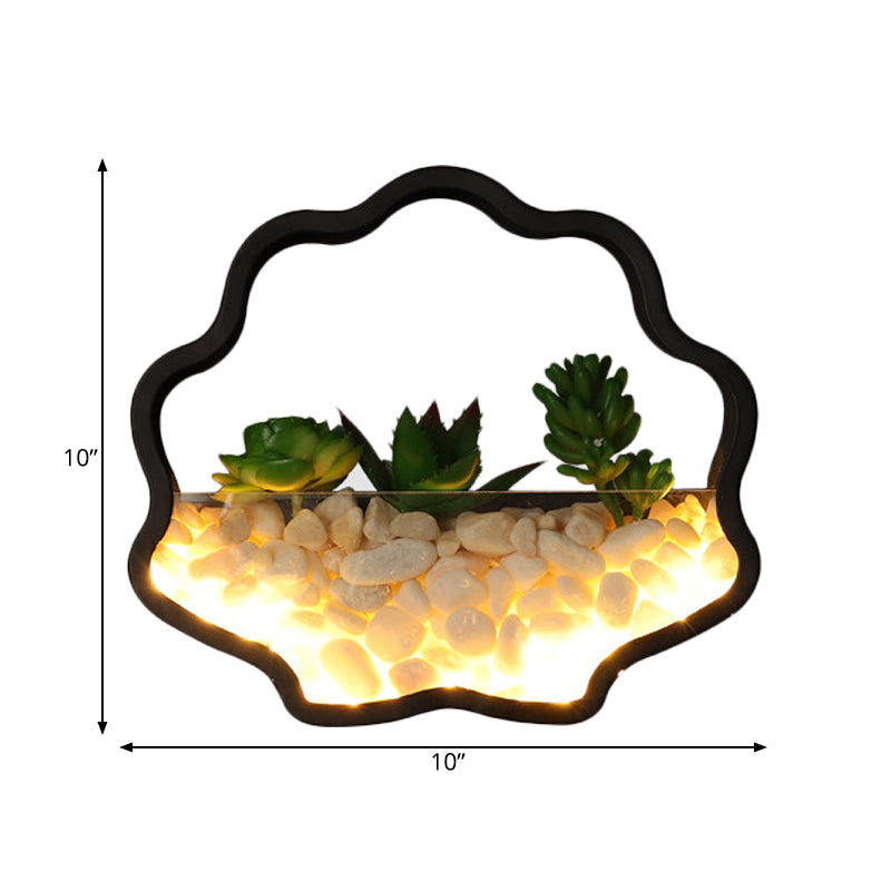 Frendorf | Kunstmatige Succulent Planten Wandlamp Metalen Steen Moderne Creatieve Wandlamp in Zwart voor Slaapkamer