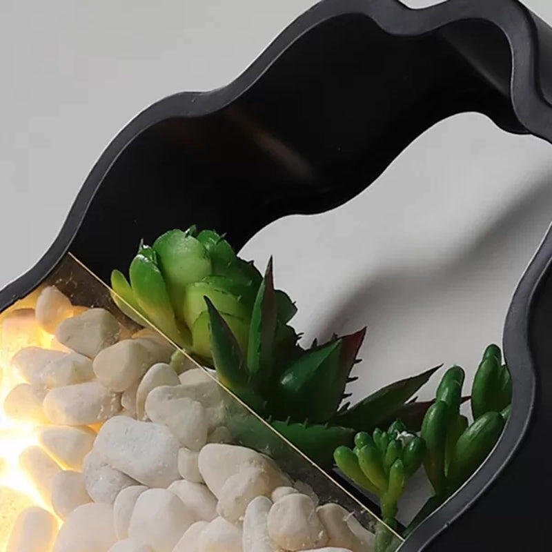 Frendorf | Kunstmatige Succulent Planten Wandlamp Metalen Steen Moderne Creatieve Wandlamp in Zwart voor Slaapkamer