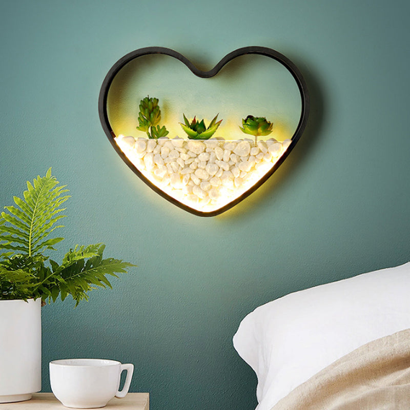 Frendorf | Kunstmatige Succulent Planten Wandlamp Metalen Steen Moderne Creatieve Wandlamp in Zwart voor Slaapkamer